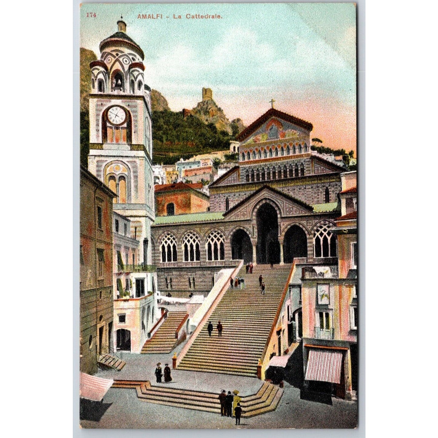 Italian Postcard Amalfi "The Cathedral" w/ Steps 1901-1907 NP VGC