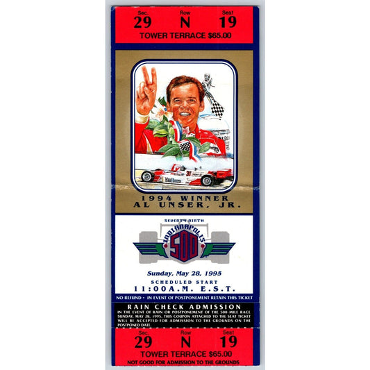1995 Indy 500 Tower Terrace Ticket Stub Seat 19 - Ron Burton Estate