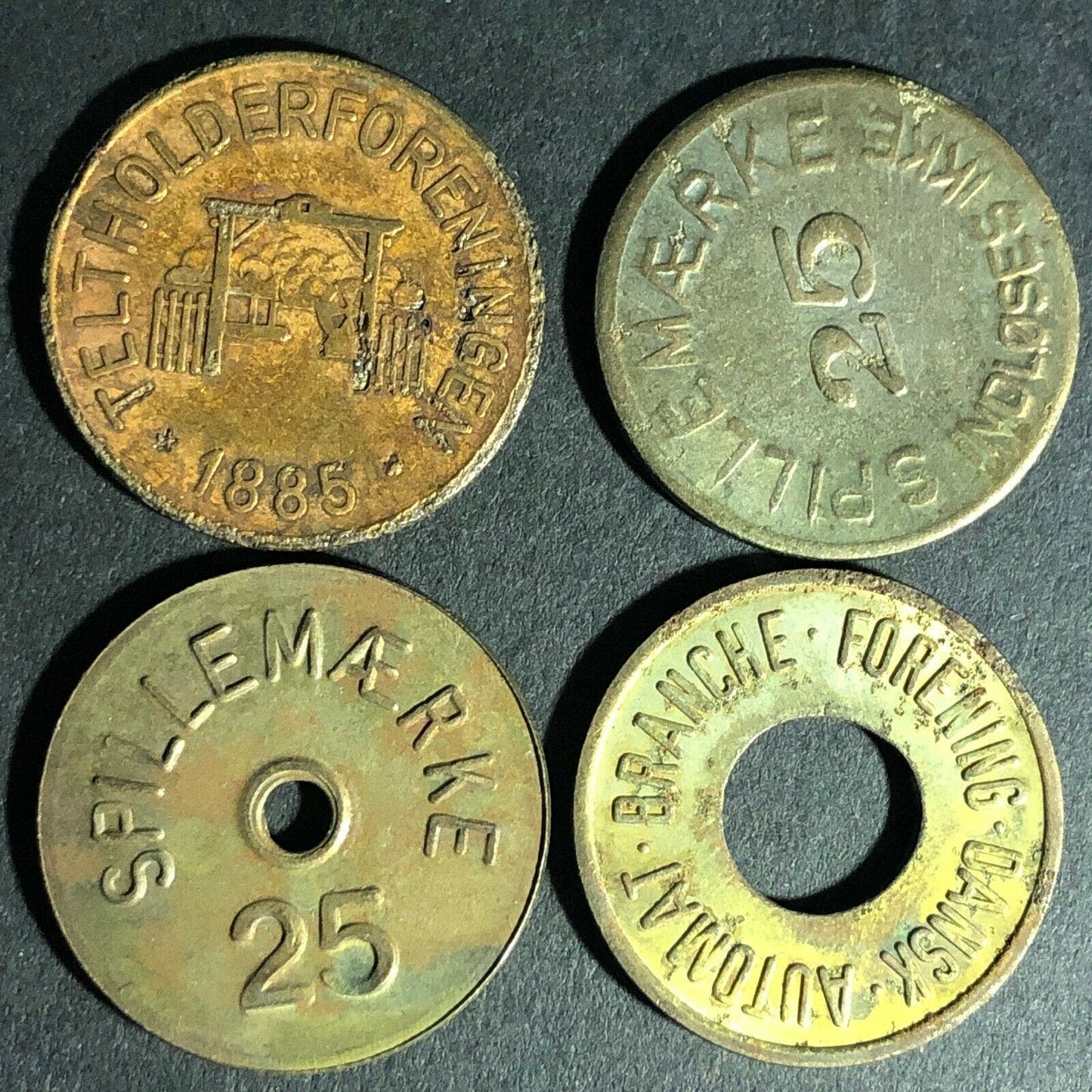 Group of 95 Amusement / Vending Spillemaerke Copper Bronze Tokens from Denmark