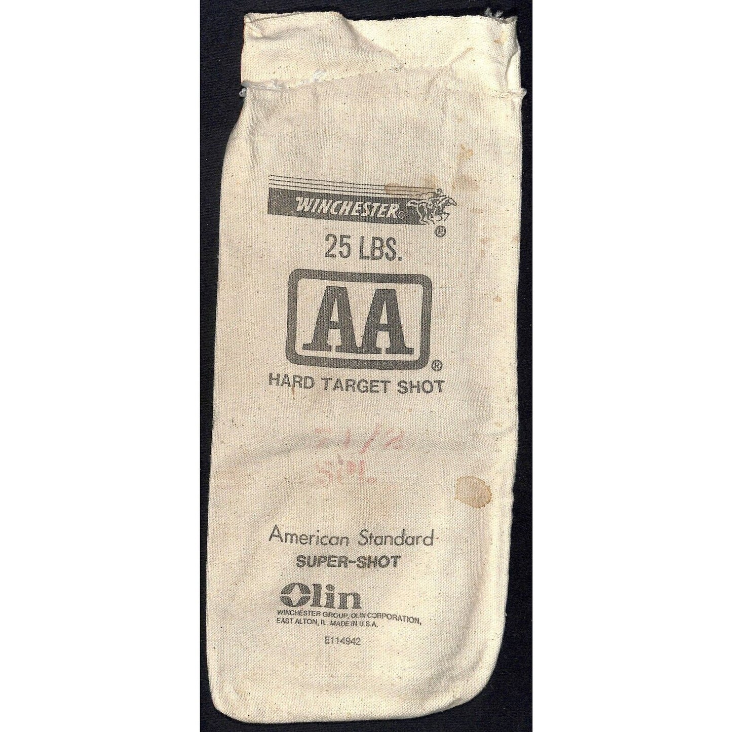 Vintage Sturdy Canvas 25lb Winchester Olin Hard Target Lead Shot Empty Bag AA