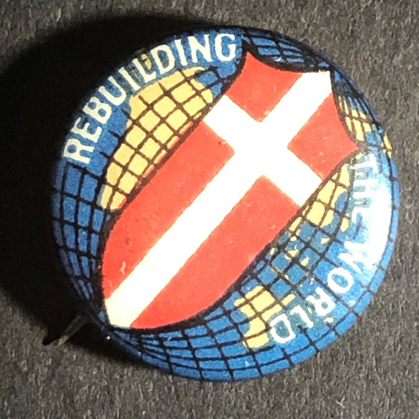 WWI WWII Whitehead & Hoag "Rebuilding the World" Pinback Button 16mm