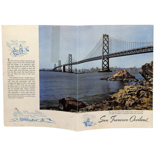 1952 San Francisco Overland Railroad Dining Color Photo Menu Oakland Bay Bridge