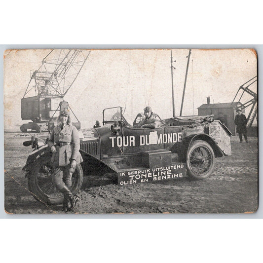 Auto Racing Postcard c1910 "Tour du Monde / Olien en Benzine" Scarce