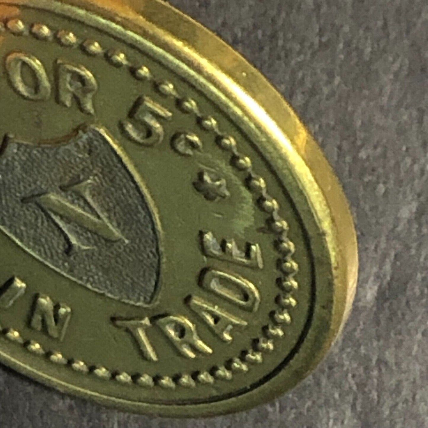 Lawrence Neuner Roseburg, ORE Cigar Store Brass G/F 5c Trade Token 21.29mm c1925