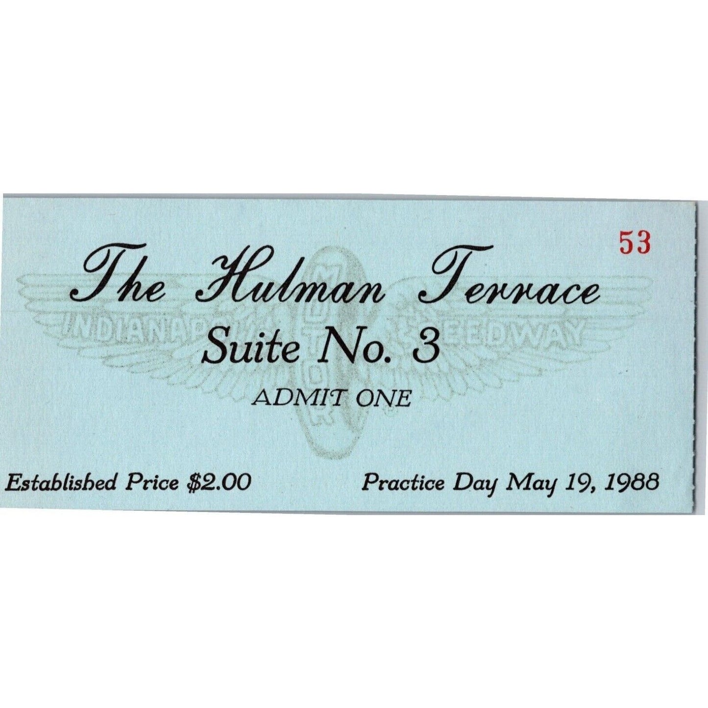 1988 Indy 500 VIP Hulman Terrace Practice Day Ticket Stub Indianapolis IMS #53