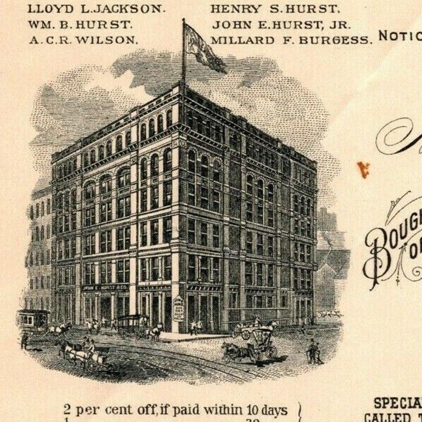 1900 $14.81 Letterhead Billhead John E. Hurst Notions Baltimore Ephraim Baker*