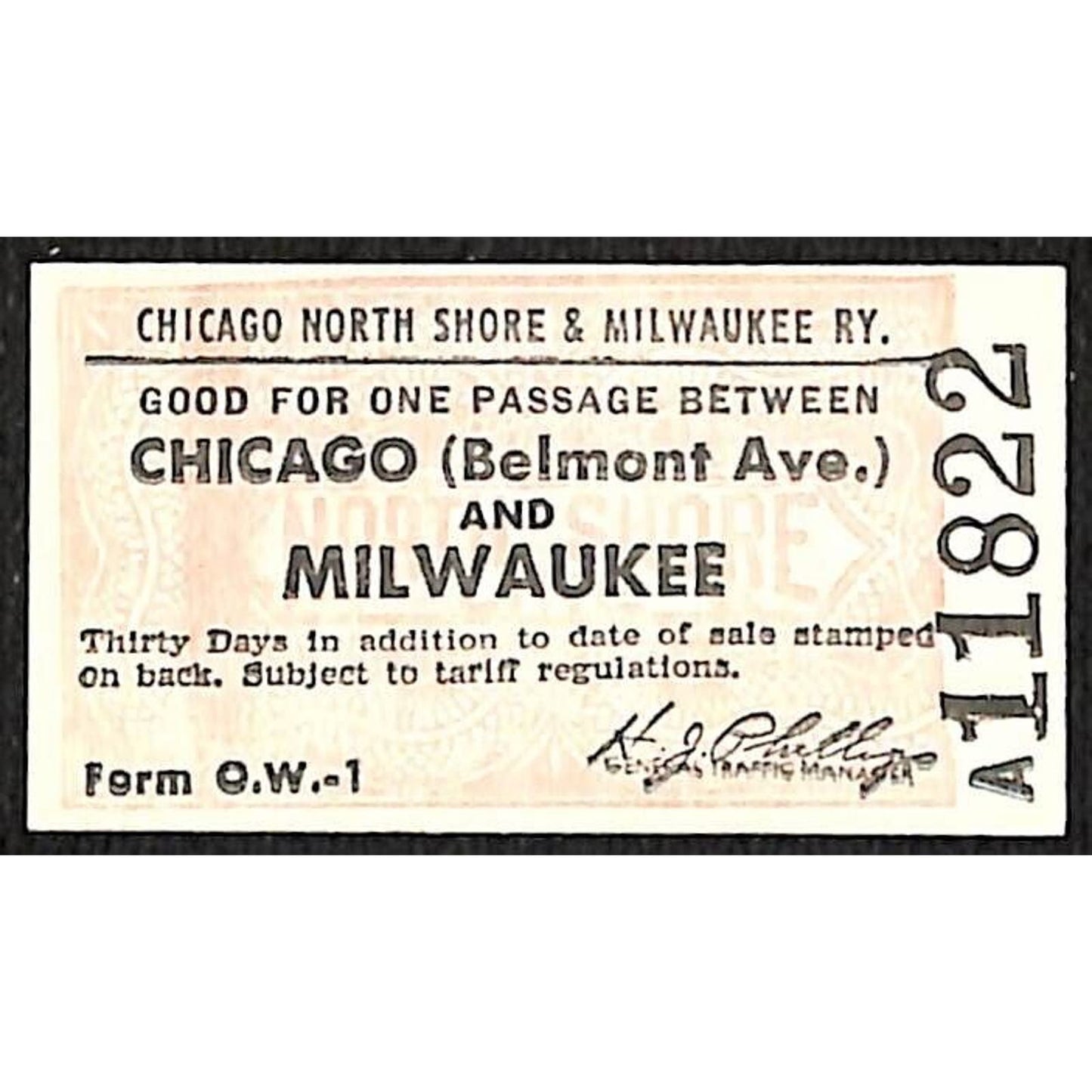 Chicago North Shore & Milwaukee RY Ticket c1947-50's Milwaukee #11822