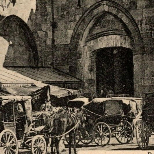 c1907-15 PPC "Porte de Jaffa" Lloyd Hotel - Horse Carriages -Vintage Postcard