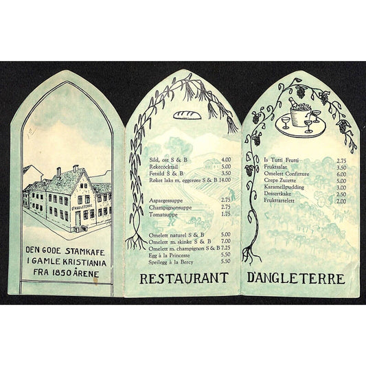 "Restaurant D'Angleterre" Die Cut 3-Panel French Menu c1960's-70's ?
