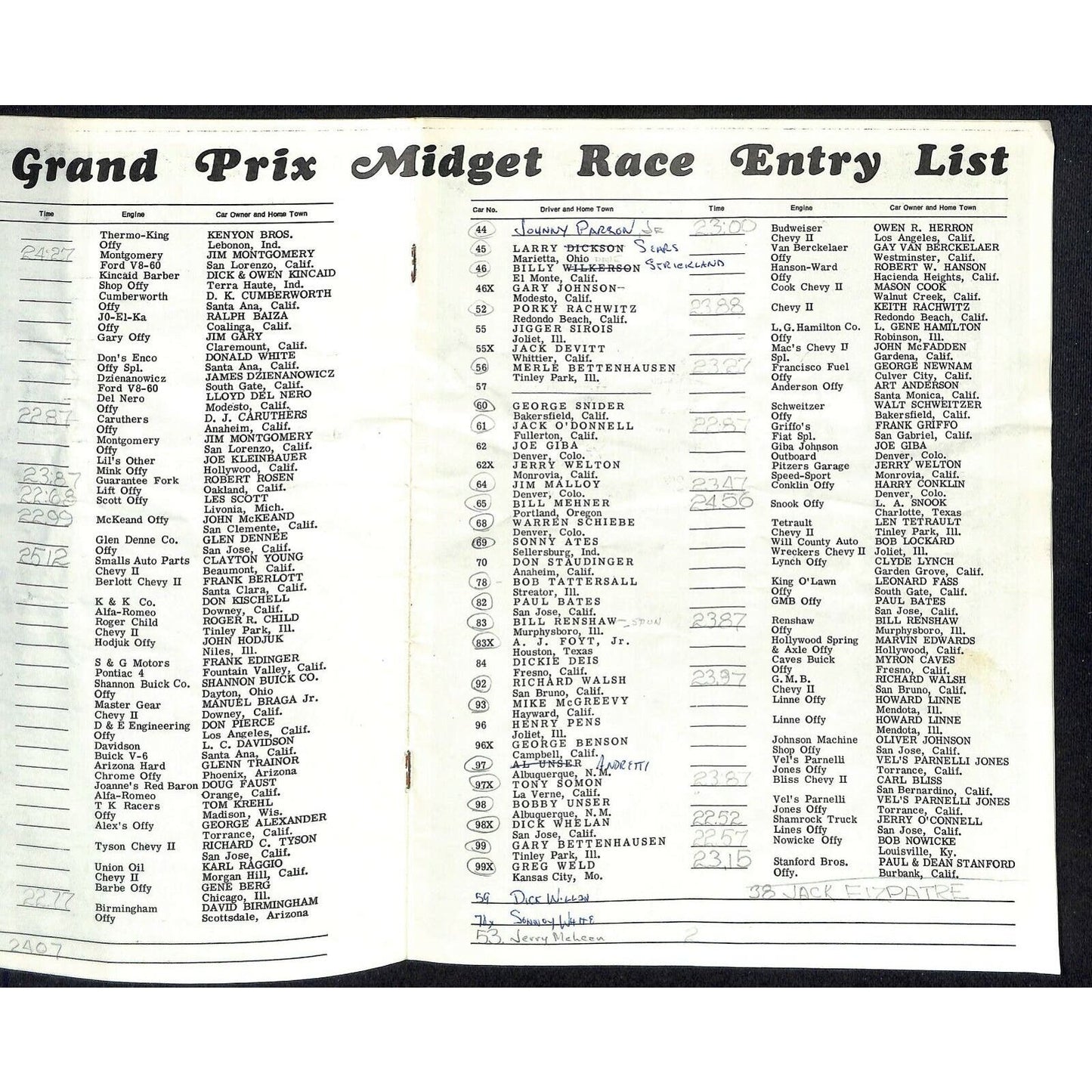 Scarce Nov 28 1968 USAC Midget Races Auto Racing Program Ascot Park Gardena