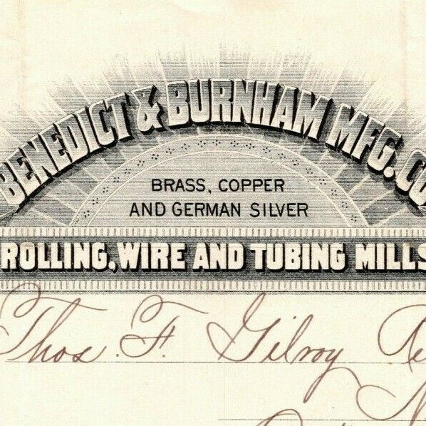 1887 "Benedict & Burnham Mfg. Co" Wire & Copper Billhead Letterhead Waterbury CT