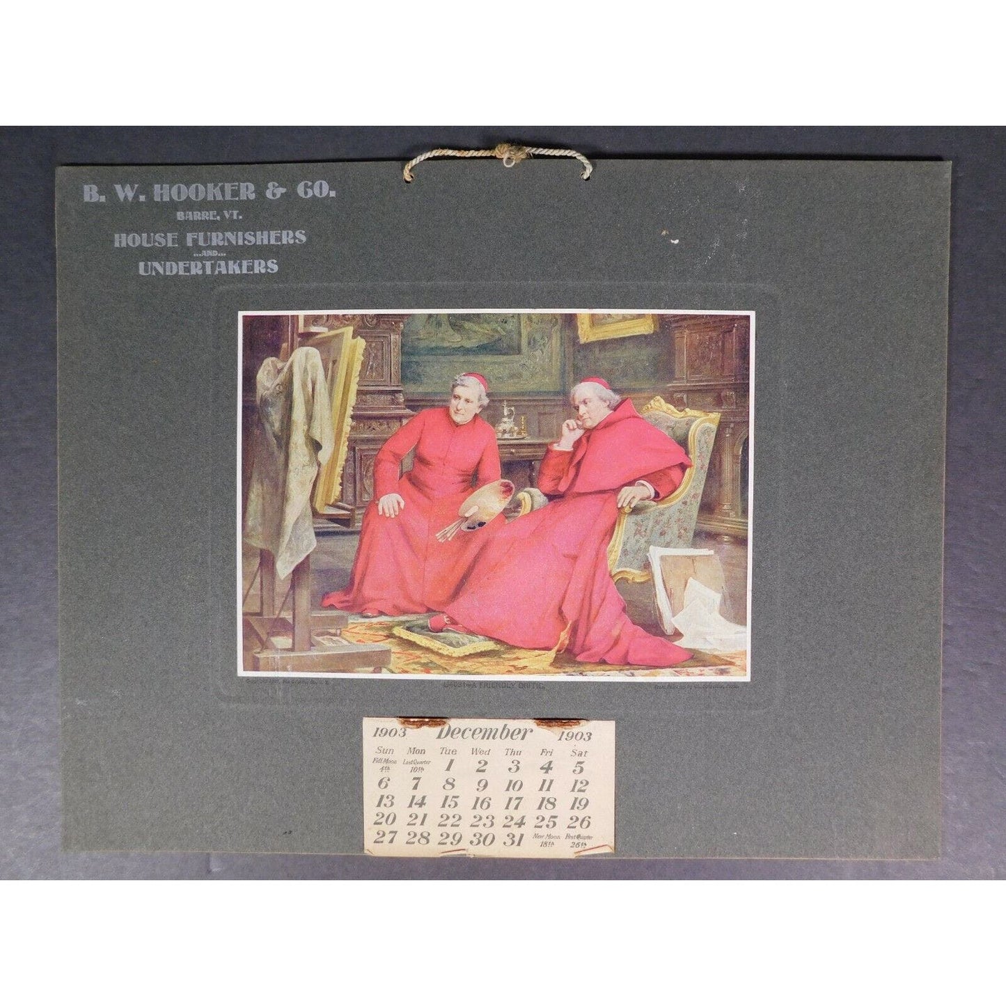 B. W. Hooker "House Furnishers & Undertakers" 1903 Calendar Barre Vermont