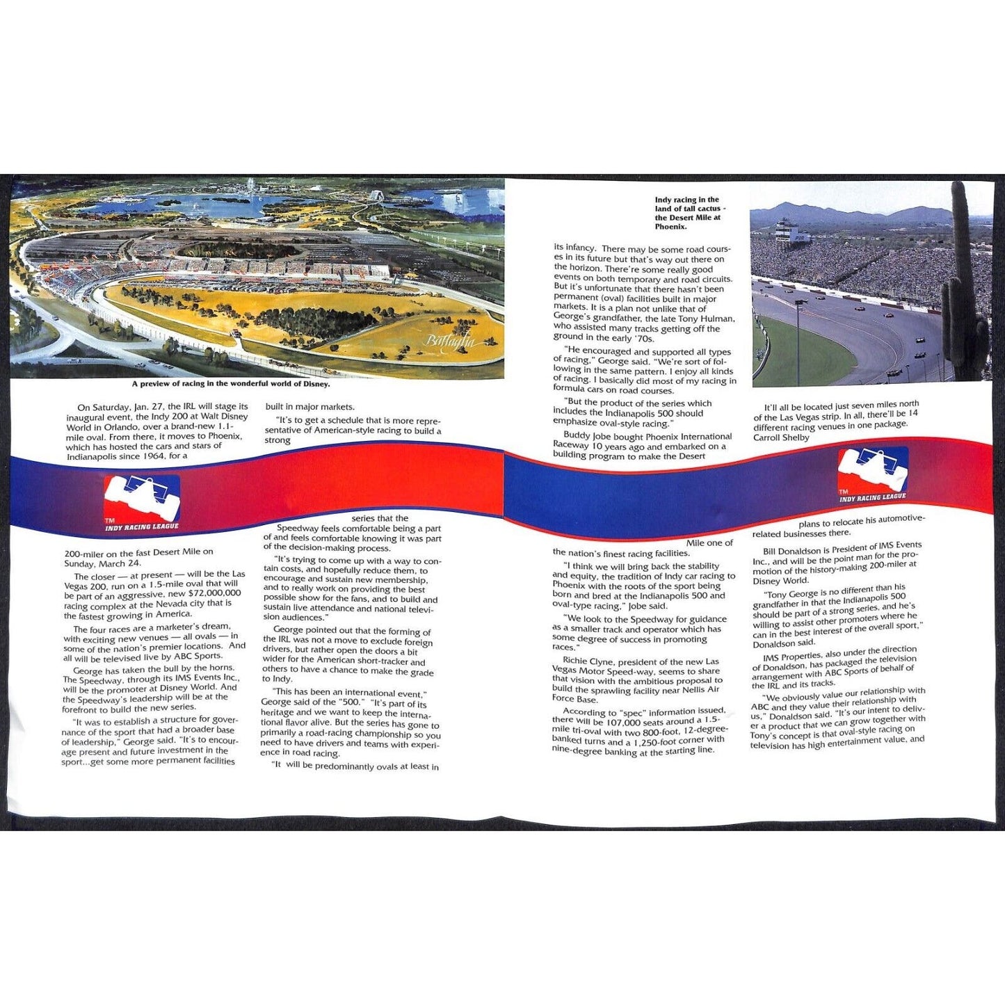 1996 Indy Racing League Schedule - Inaugural Season - Single Folded Sheet