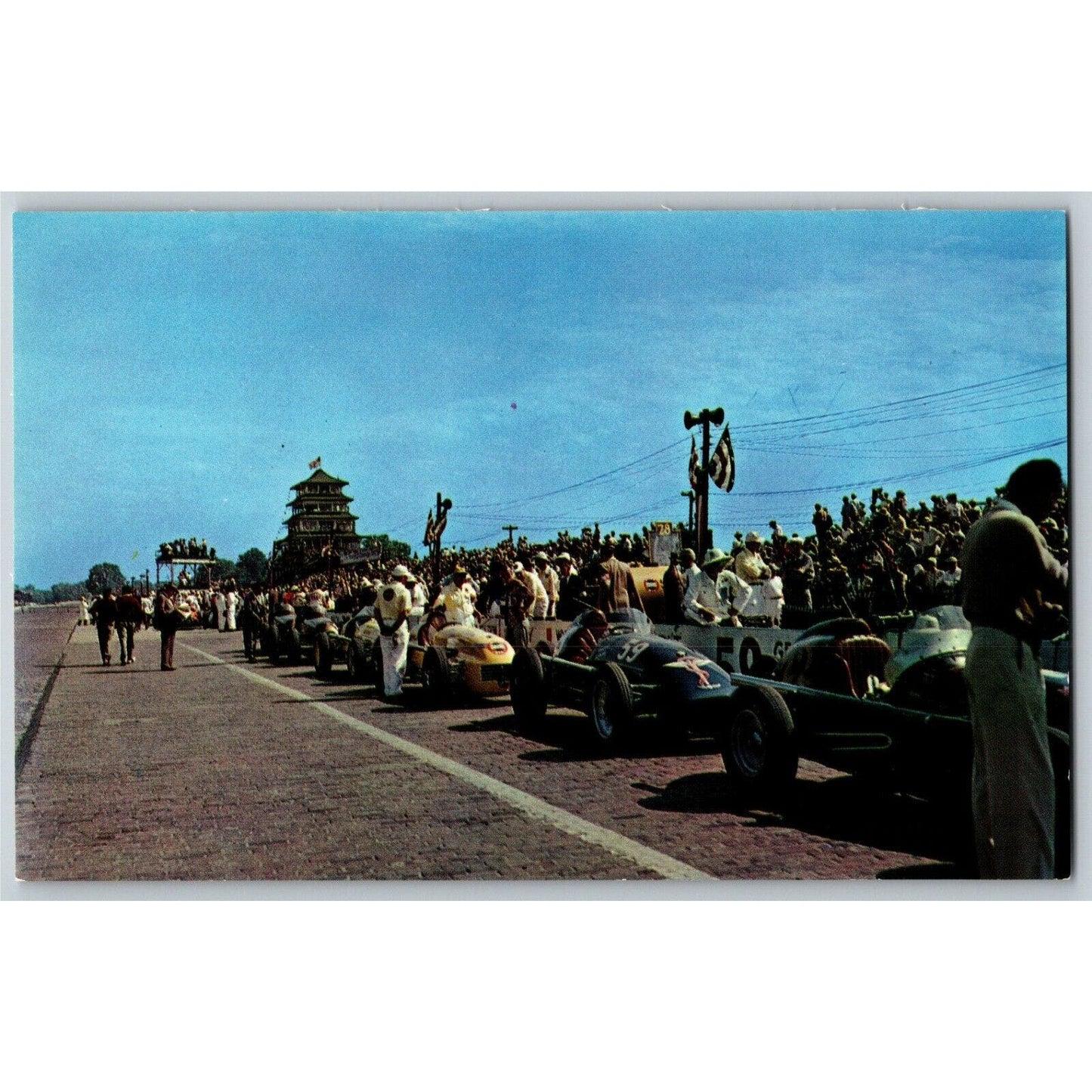 Indy 500 Postcard 1950 "A View of the Pit Area Moments Bef.." VGC Unposted