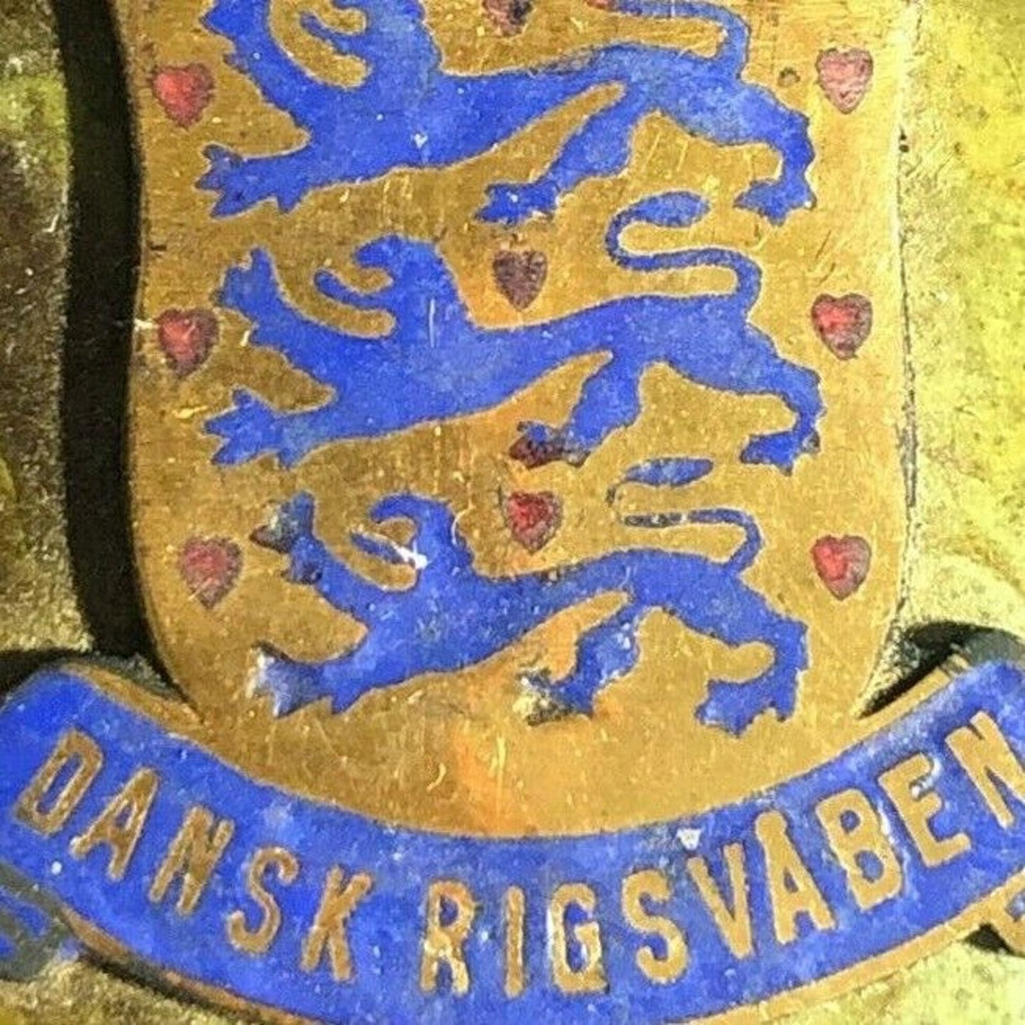 c1960's-70's Brass Colored Matchbox w/ Affixed Dansk Rigsvaben Enameled? Emblem