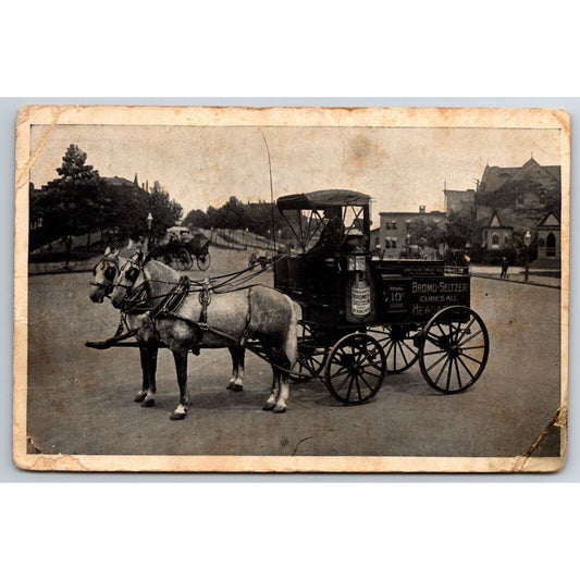 Bromo Seltzer Horse Wagon RPPC* Advertising Postcard c1911