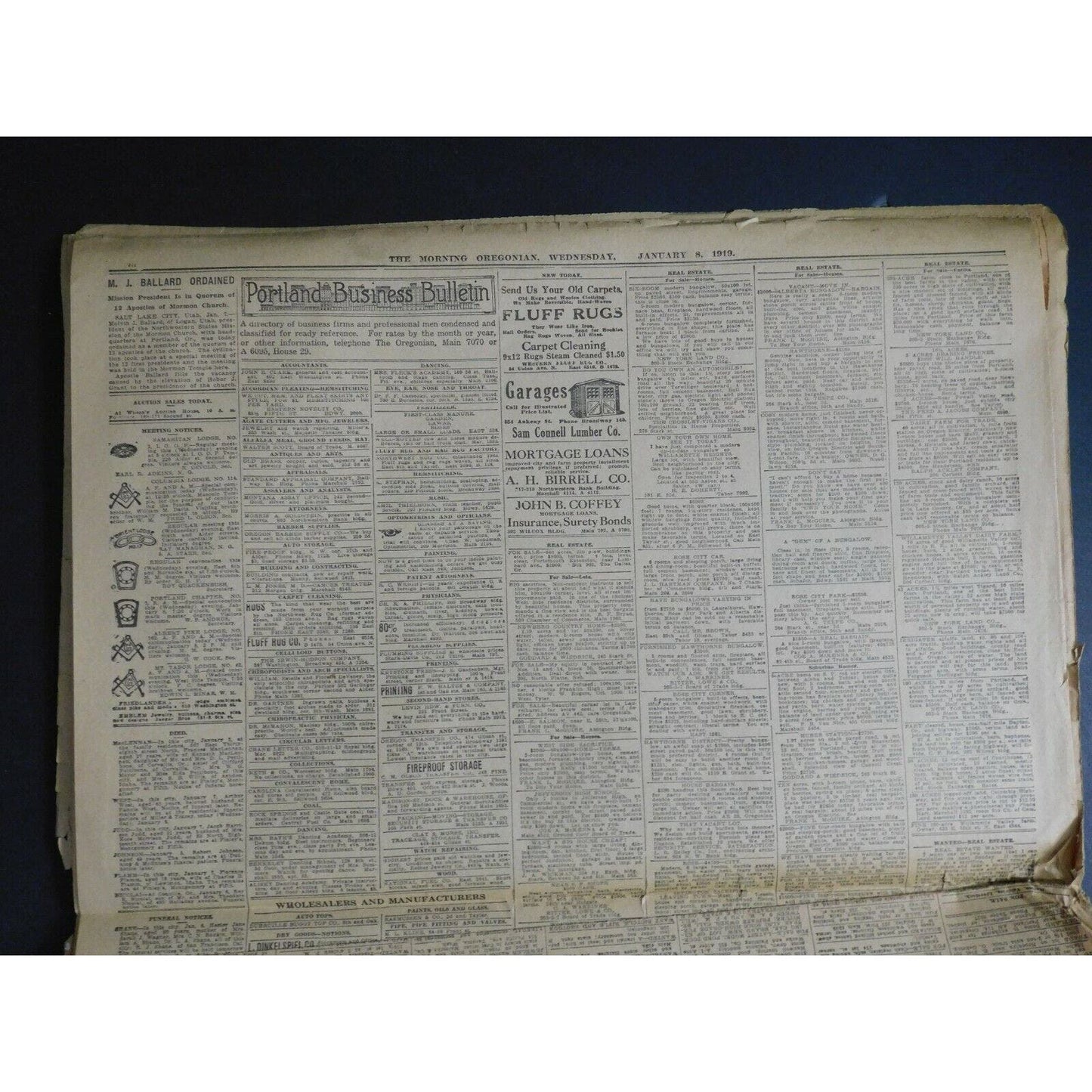 WWI Era Newspaper - Morning Oregonian - Jan 8 1919 - 19 pgs.