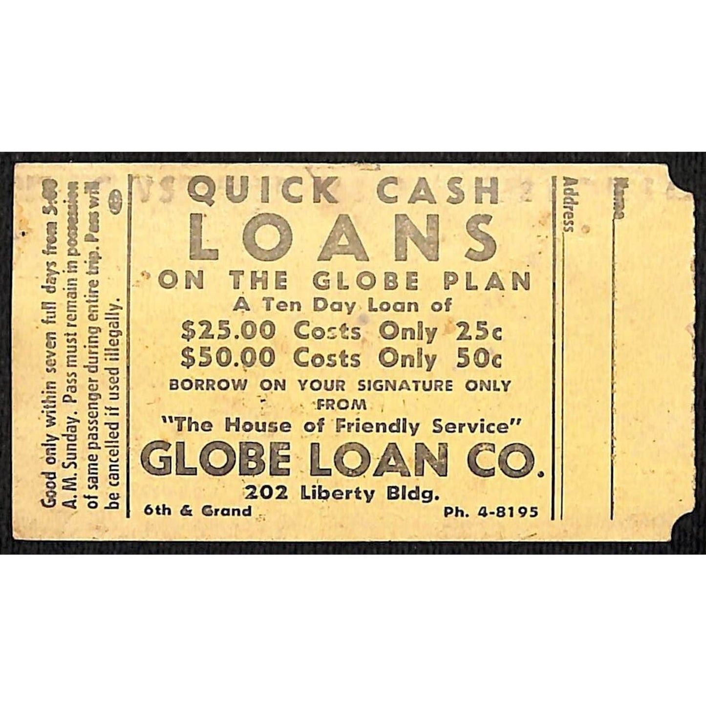 Des Moines Railway April 1948 Weekly Pass / Globe Loan Company #09969