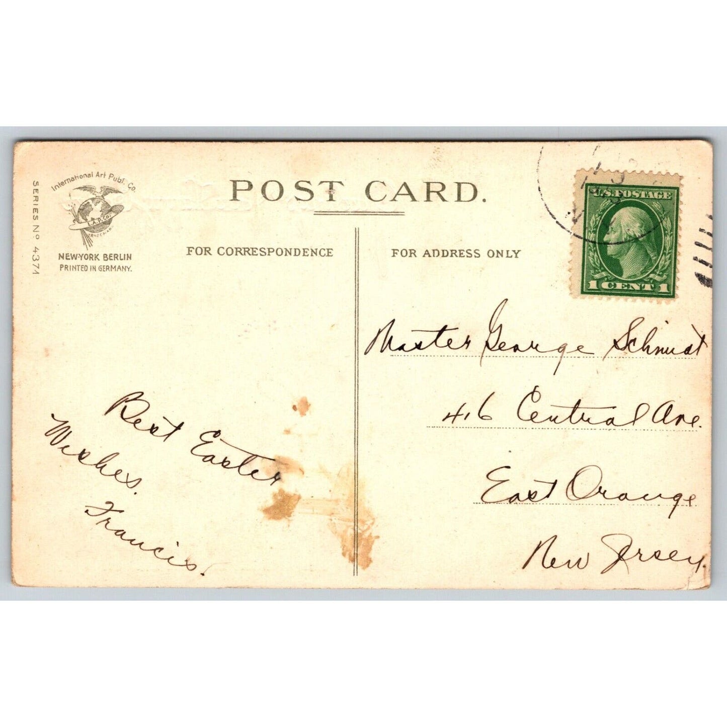 Easter Postcard Bunny Rabbit and 2 Baby Chicks Poem c1920