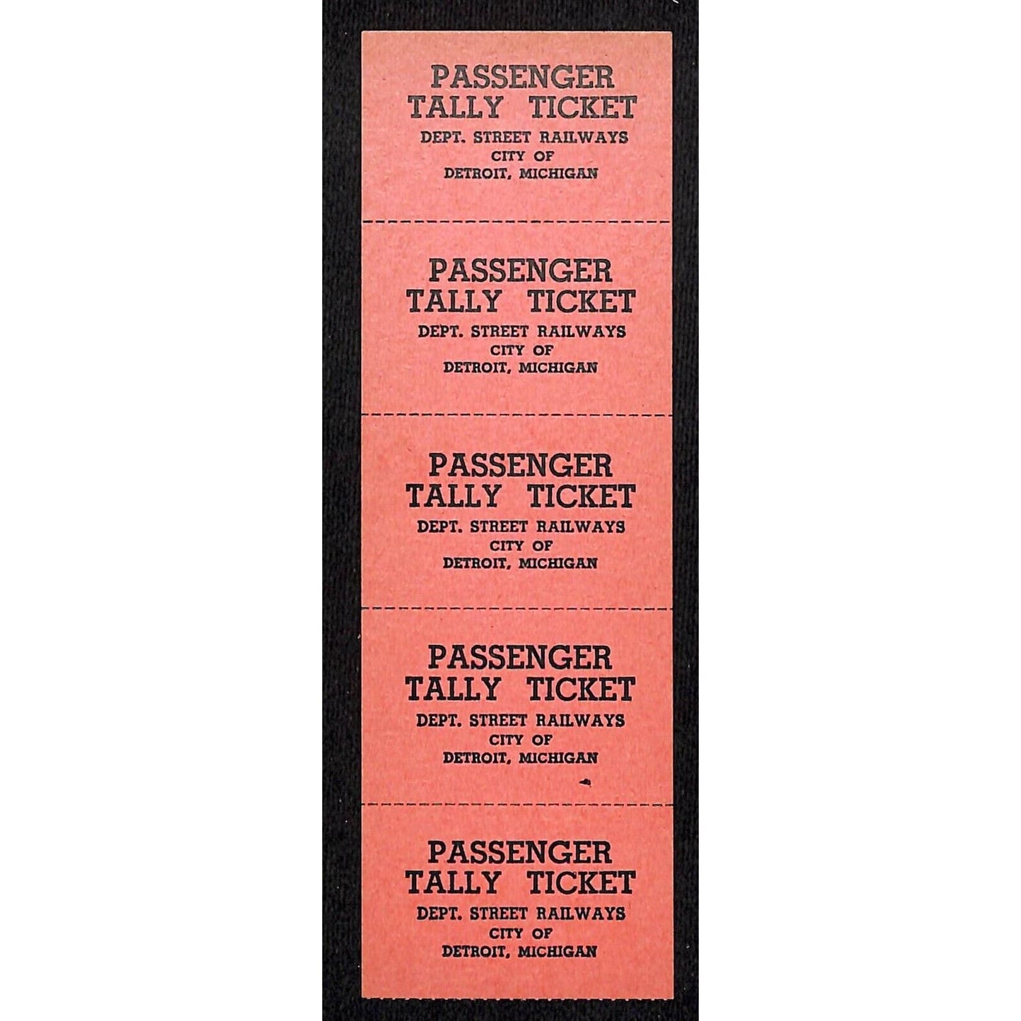 Dept. Street Railways City of Detroit "Passenger Tally Ticket" c1940's-50's VGC