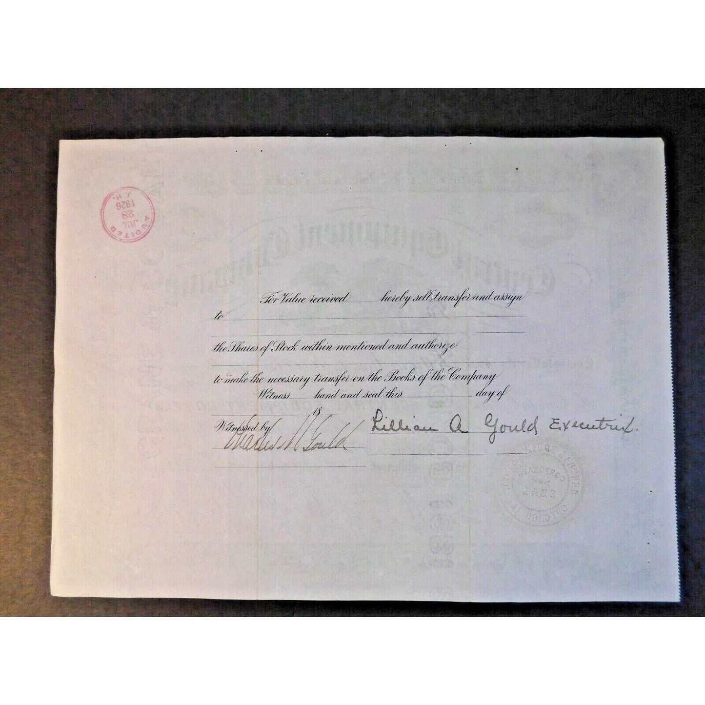 Vintage 1894 Stock Certificate "Central Equipment Company" Green!