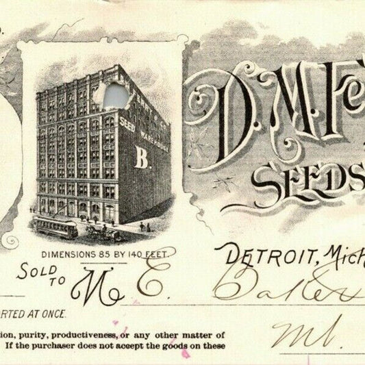 1900 Letterhead Billhead D.M. Ferry Seeds Seedsmen Detroit Ephraim Baker*