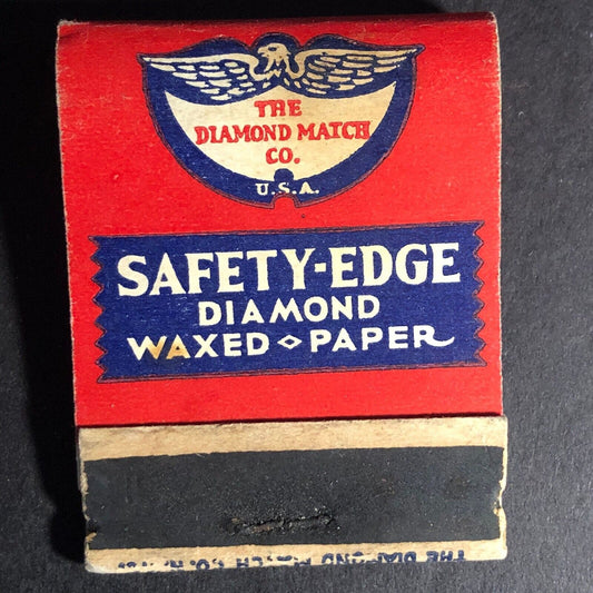 Diamond Match Co. Safety-Edge Waxed Paper Matchbook c1940's Full 20-Str Scarce