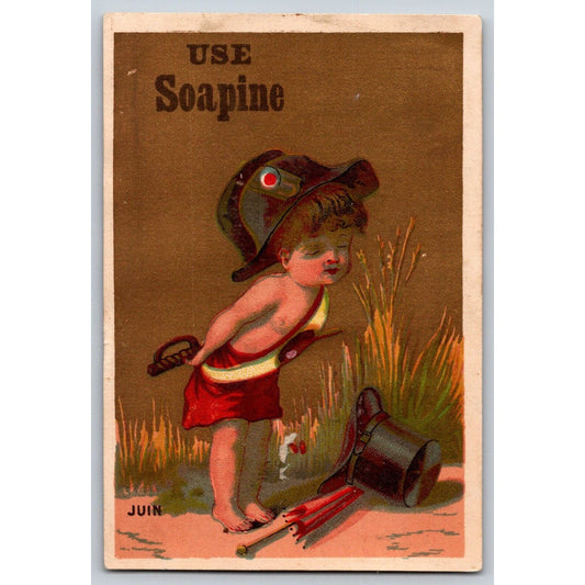 Boy Outdoors w/ Military & Top Hat Parasol & Sword Victorian Trade Card Soapine
