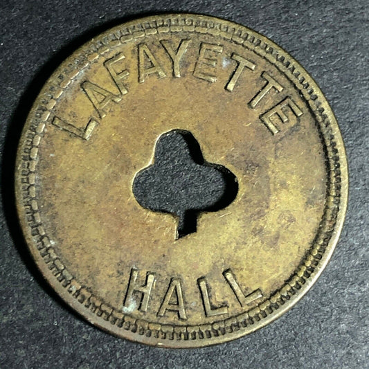 24.5mm Brass Lafayette Hall (Saloon Sacramento, CA) Token Clover Shamrock (#33)