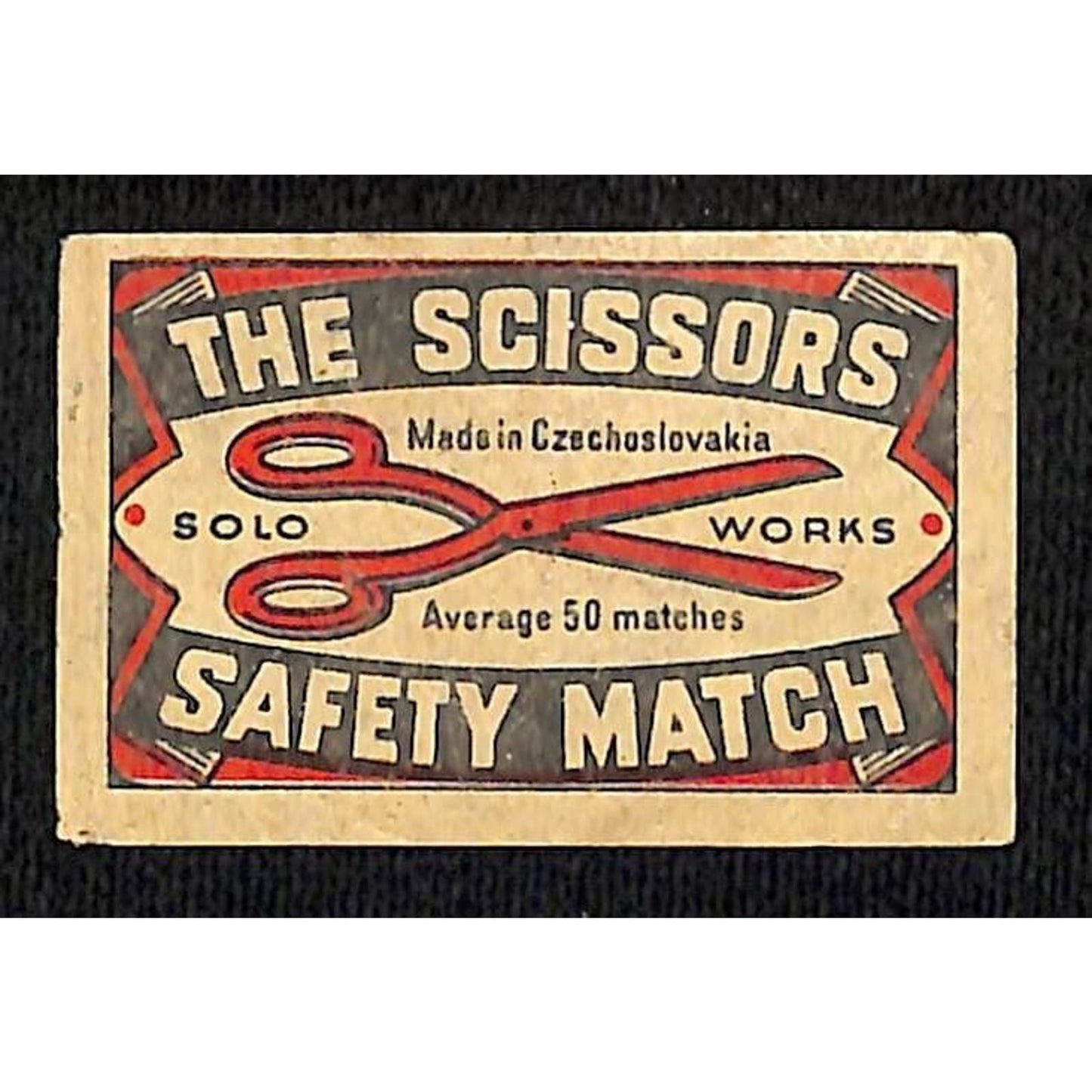 Vintage Matchbox Label "The Scissors" Safety Match Czechoslovakia 1940's-50's VG