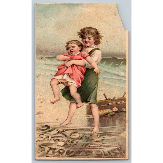 Dixon's Carburet of Iron Stove Polish Victorian Trade Card Kids Play Near Shore
