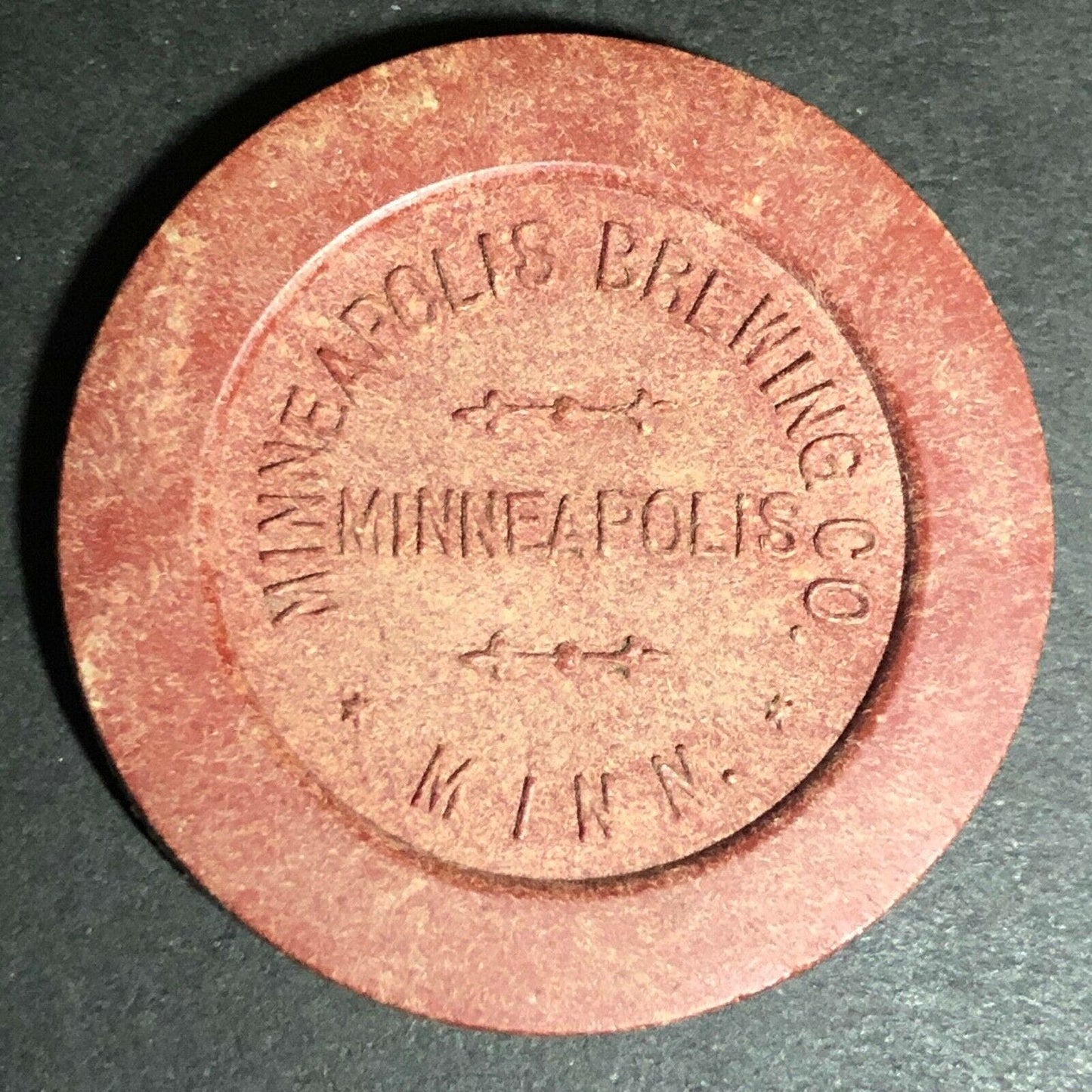 c1920's-30's Minneapolis Brewing Co. Maroon Advertising Poker Chip
