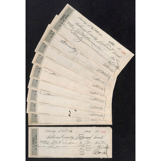 Liberty, NY Isaac Post O & W Coal Sullivan County National Bank Checks 1909 (10)