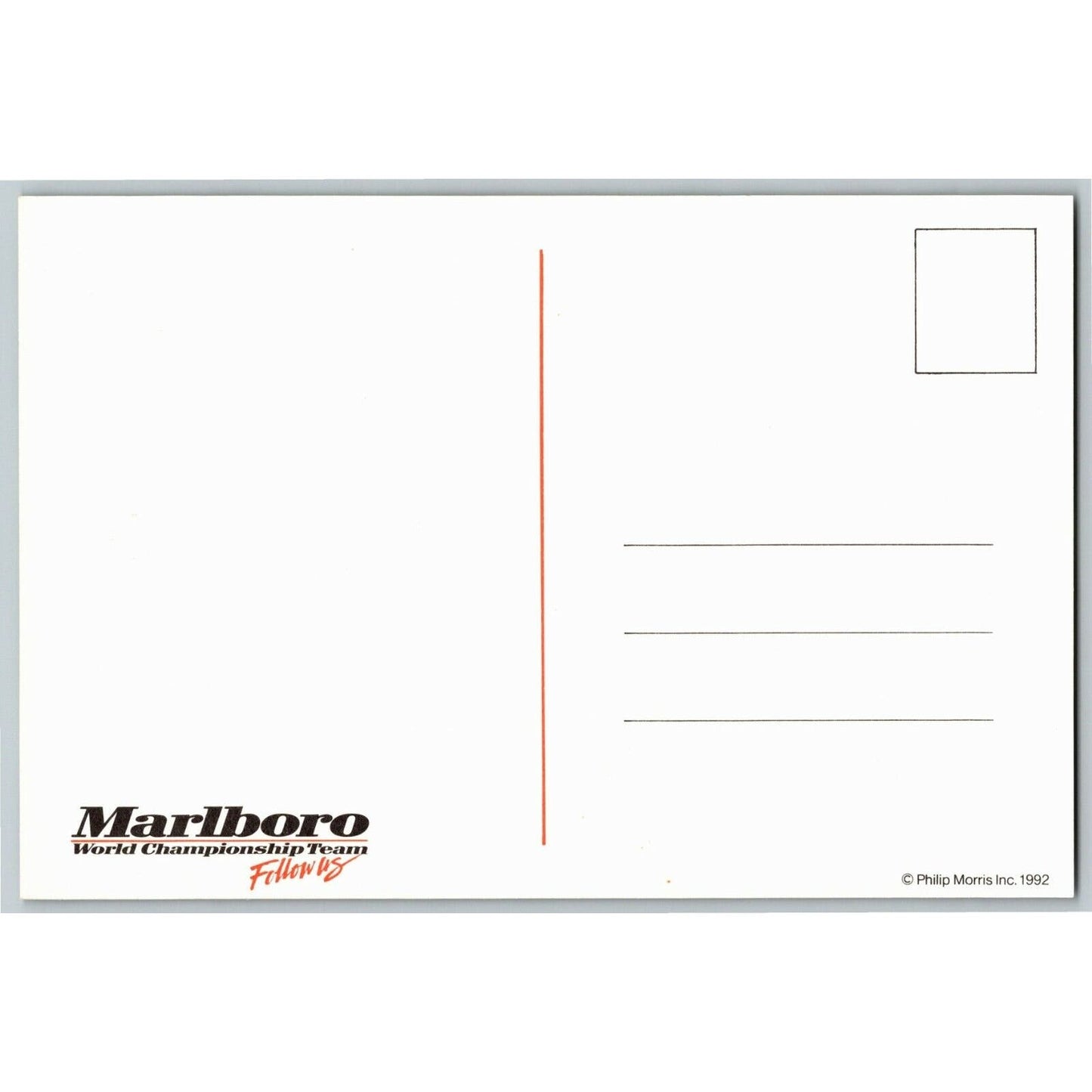 c1992 Indy 500 - Marlboro Rear View - Motor Speedway NOS 4" x 5 3/4" Postcard