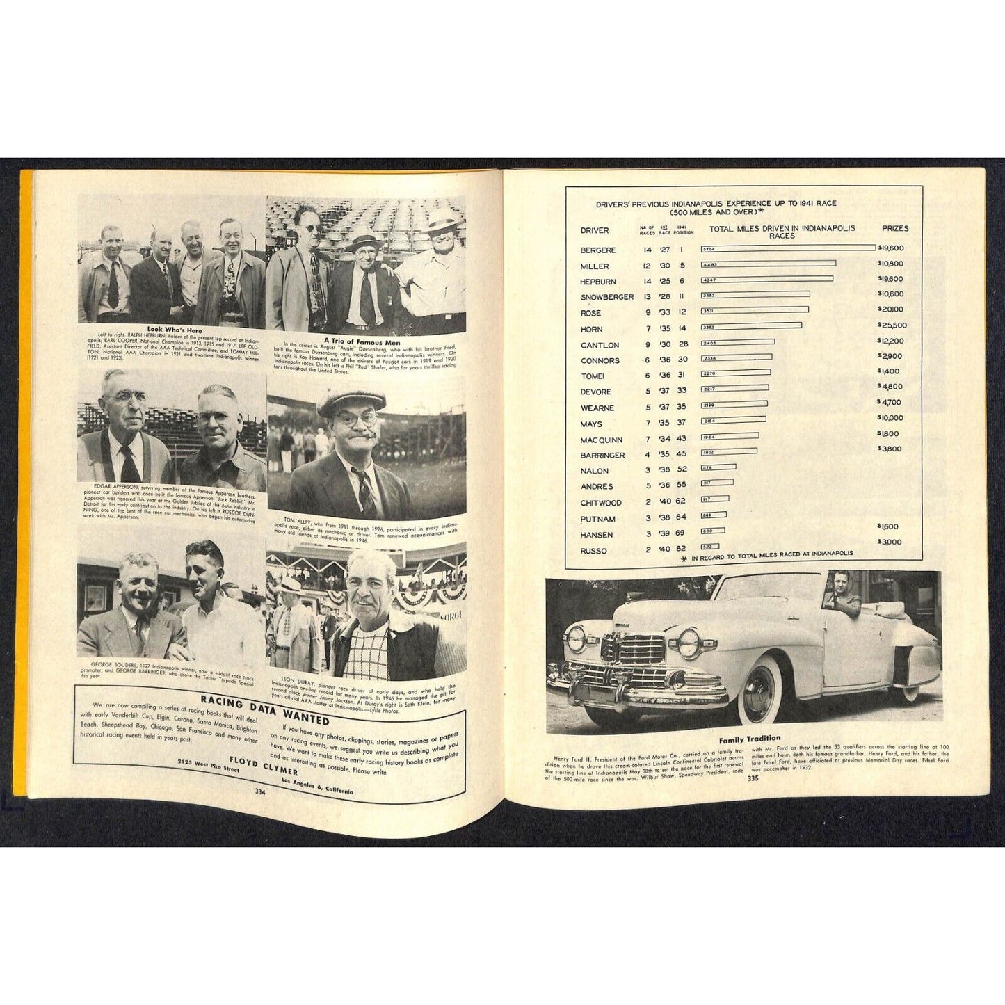 1946 Indy 500 Floyd Clymer's Indianapolis 500 Mile Supplement IMS 32pp. VGC