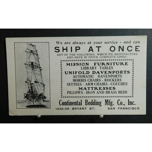 1940's Ink Blotter Advertising - Bedding Furniture Shipping - San Francisco