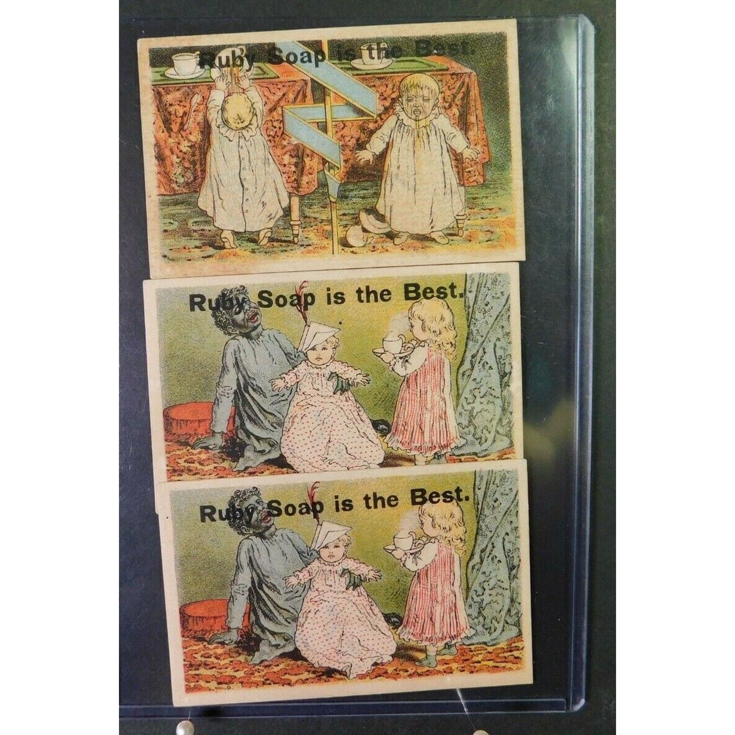 Group Of 3 Victorian Advertising Trade Cards - Ruby Soap - "Is The Best"