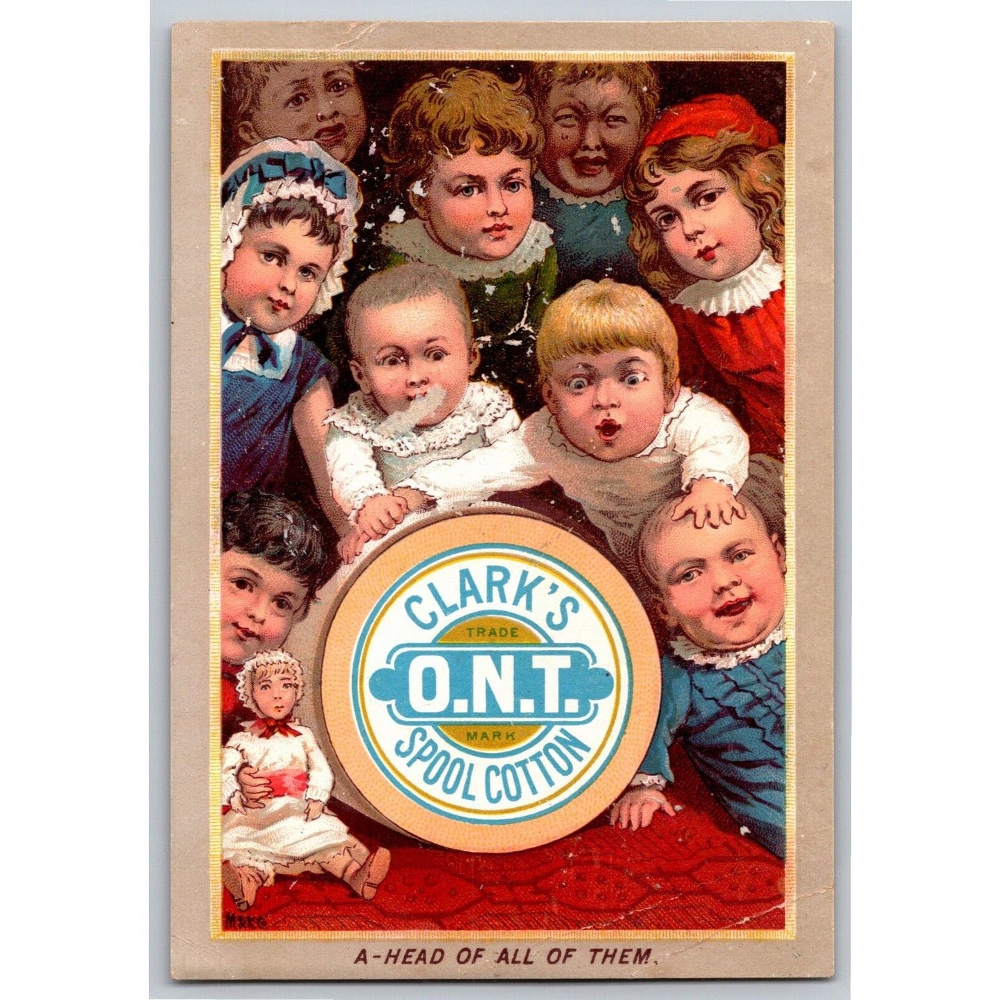 "A - Head of All of Them" Many Children's Faces - Victorian Trade Card