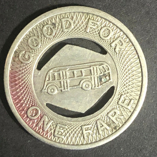 c1940's 21mm Denney & Hines Bus Company G/F One Fare Token Muncie Indiana (1512)