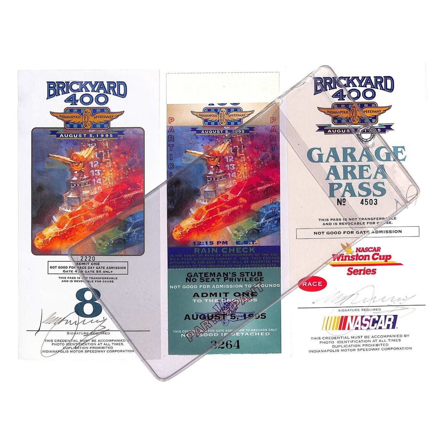 1995 Brickyard Participant Ticket Stub / Pass w/ Lanyard- The Ron Burton Estate