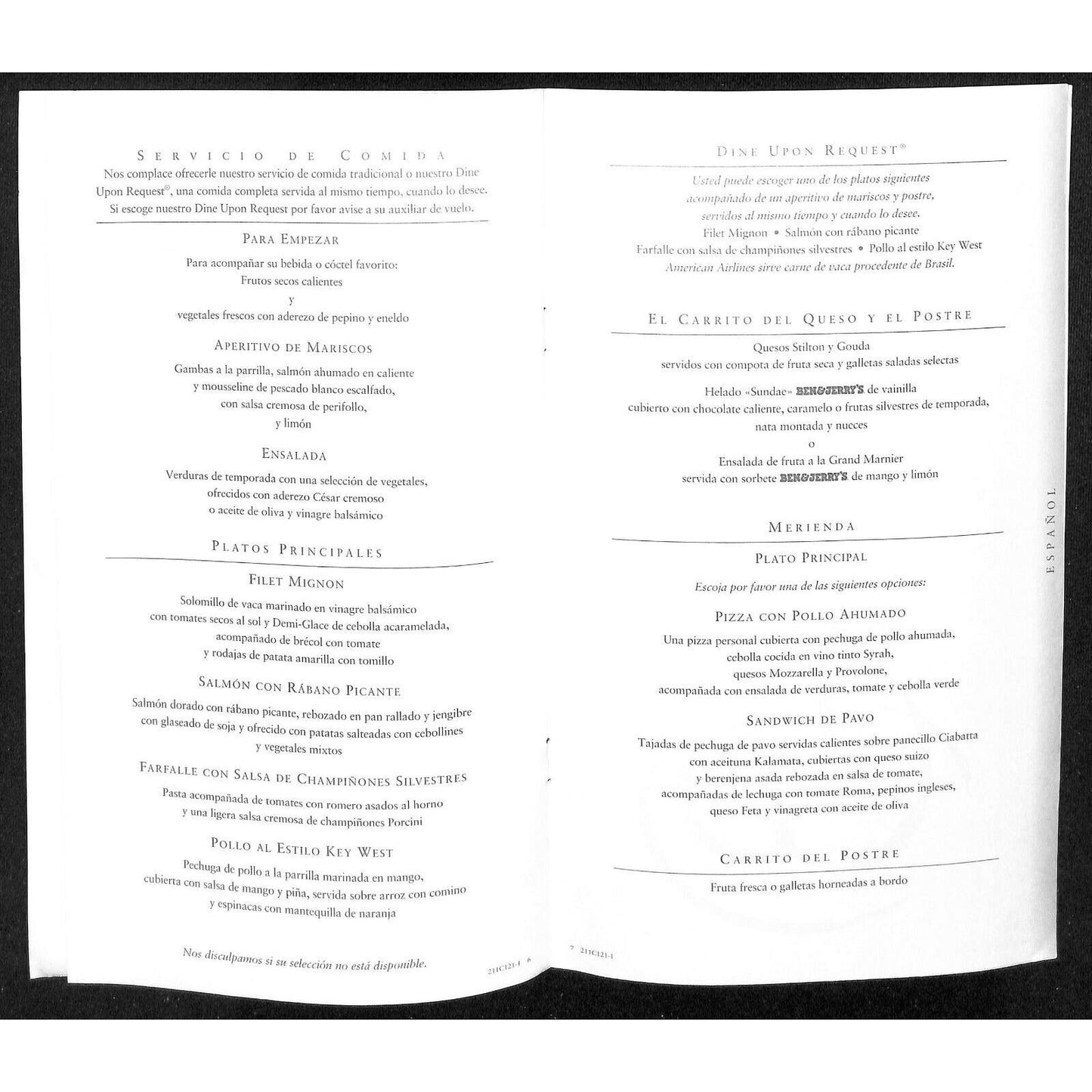 2005 American Airlines First Class Dining & Wine Menu w/ Ricky A. Richardson