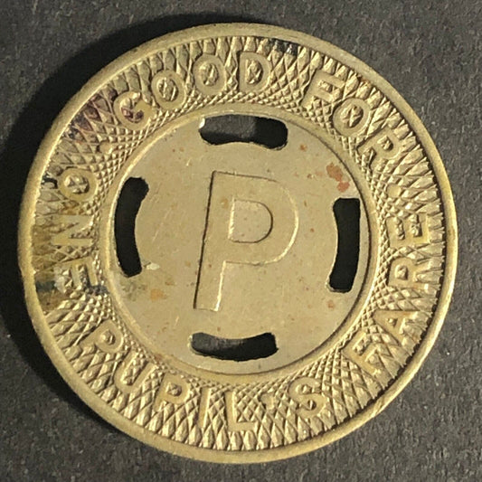 Fitchburg & Leominster (MA) "P" G/F One Pupil's Fare Brass Transit Token 22mm