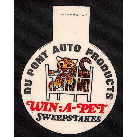 Du Pont Auto Products Win-A-Pet Sweepstakes Plastic Disc Oil Gas Adv. c1967