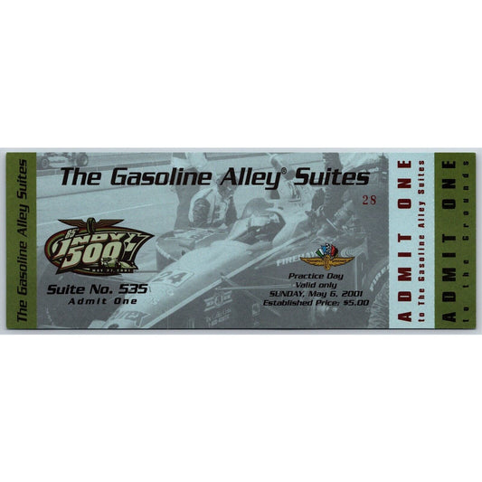 2001 Indy 500 Practice Day Gasoline Alley Unused Ticket Indianapolis #28