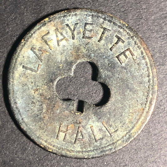 24.5mm Brass Lafayette Hall (Saloon Sacramento, CA) Token Clover Shamrock (#10)