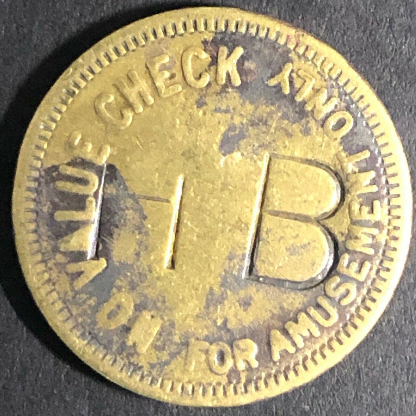 21.20mm "No Value Check - Amusement Only" Brass Token Stamped "H R" Fauver Coll.