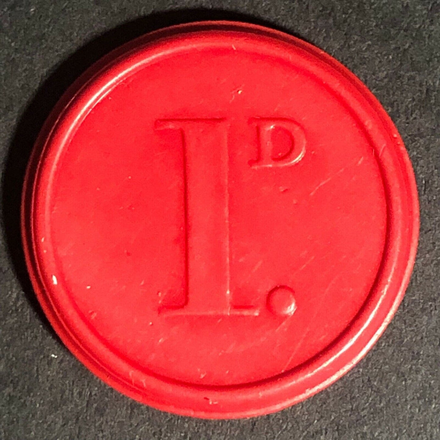 Chesterfield Transport England Plastic Token Red 1D 23mm c50's-60's