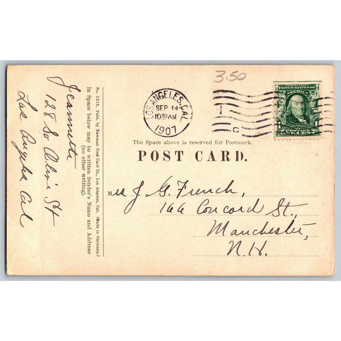 Hotel Lankershim, Los Angeles, Cal Postcard 1907 PM