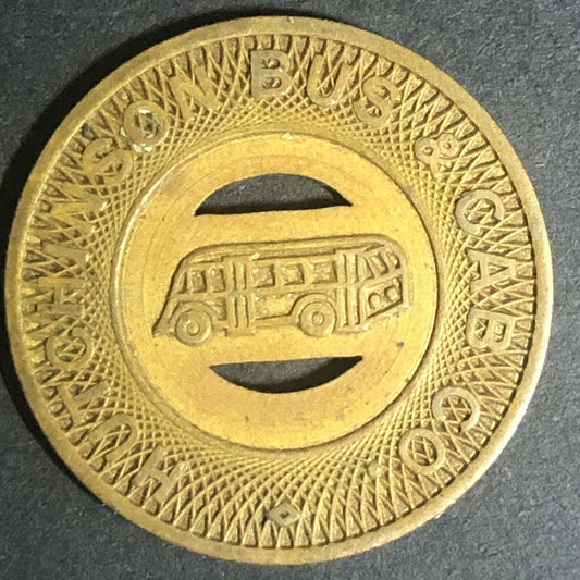 c1940's 23mm Hutchinson Bus & Cab Co. G/F One Fare Brass Transit Token Kansas