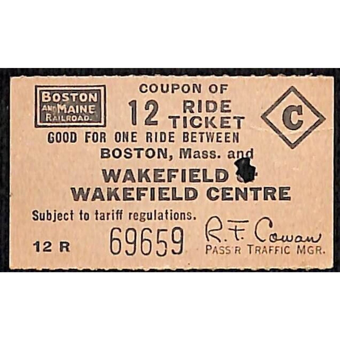 Boston and Maine Railroad Ticket / Coupon to Wakefield #69659